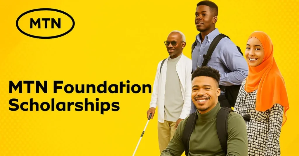 “Smiling Nigerian student with MTN logo background”