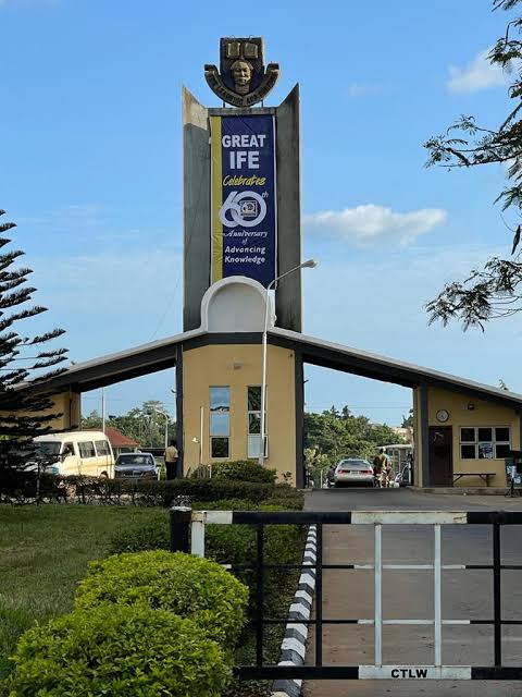 OAU main gate with admission form banner 2025