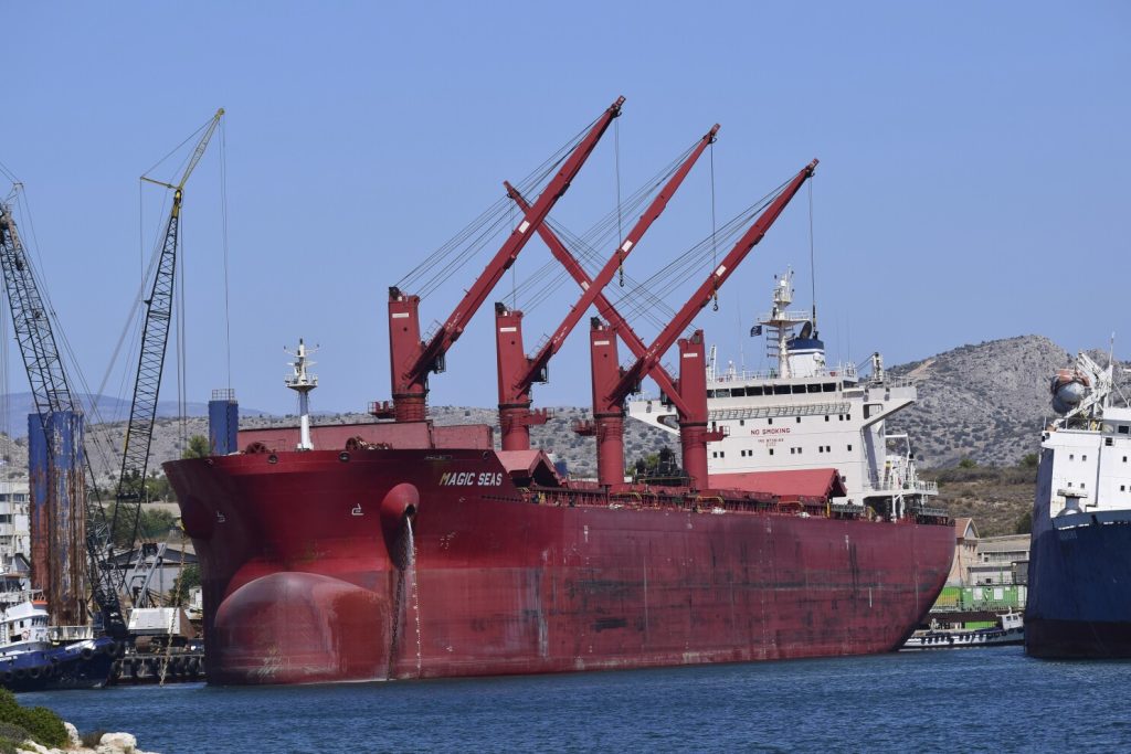 Bulk carrier ship under Houthi rebel attack in the Red Sea