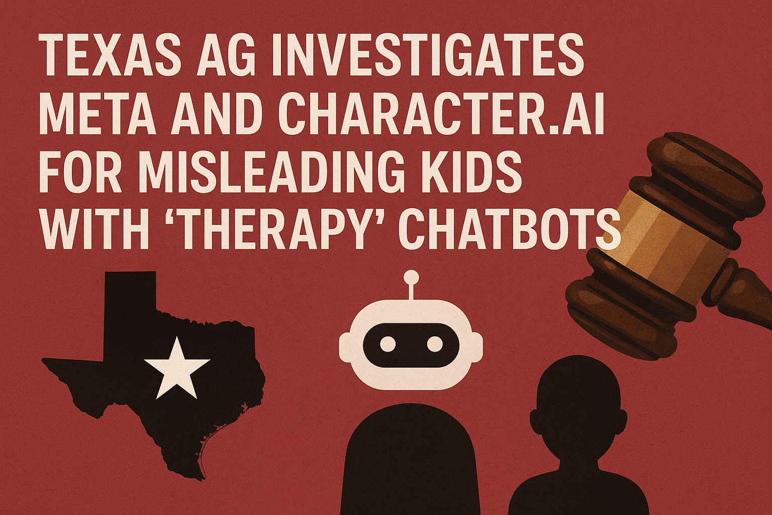 Illustration showing Meta and Character.AI under investigation over mental health claims targeting kids.
