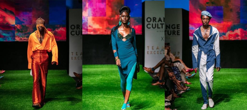 Orange Culture model on runway at Lagos Fashion Week by Adebayo Oke-Lawal