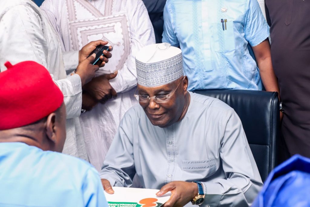 Atiku Abubakar addressing supporters during ADC presidential primary election