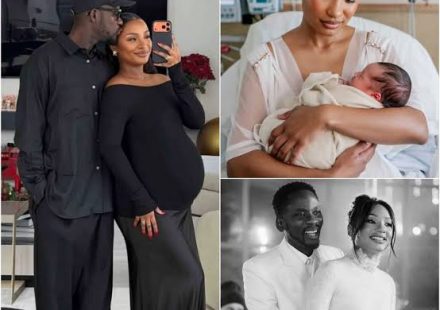 Temi Otedola and Mr. Eazi posing elegantly together for their maternity announcement photoshoot.