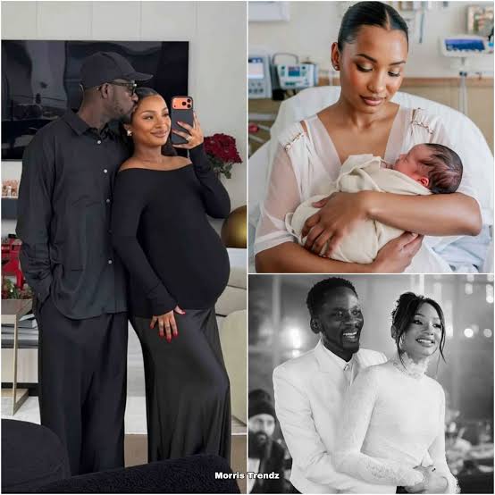 Temi Otedola and Mr. Eazi posing elegantly together for their maternity announcement photoshoot.