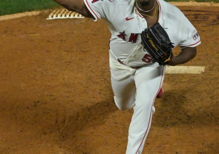 Los Angeles Angels pitcher José Soriano on the mound during a game.