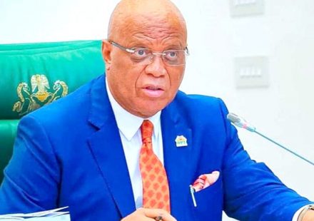 Akwa Ibom State Governor Umo Eno speaking at an official state event.
