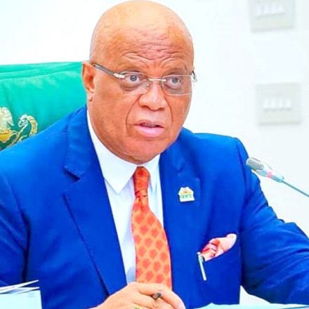 Akwa Ibom State Governor Umo Eno speaking at an official state event.