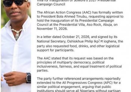 Arise News broadcast covering the AAC letter requesting Aso Rock for Omoyele Sowore's campaign.