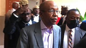 Former CBN Governor Godwin Emefiele arriving at the court in Abuja for his trial.